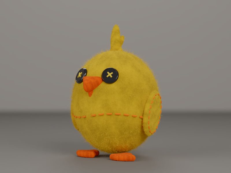 Our rendered chick, three-quarter