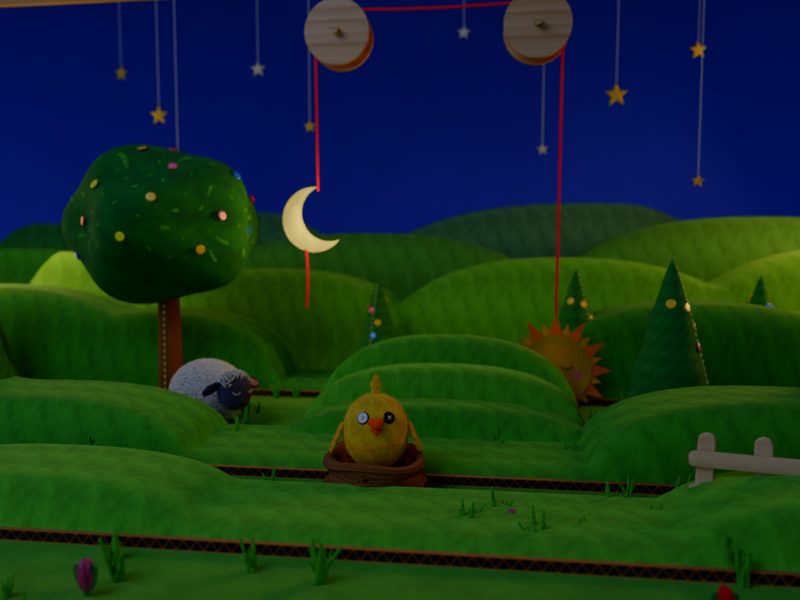 Our rendered diorama at night